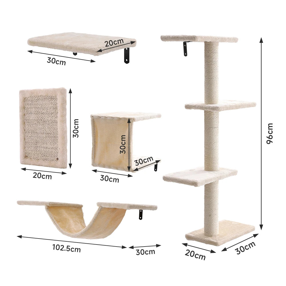 Multi-Level Indoor Cat Tree Tower with Sisal Scratching Posts, Climbing Platforms & Hammock