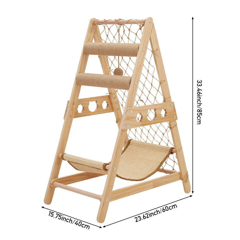 Wooden Climbing Cat Frame Sisal Hammock Cat Scratching Post Climbing Net Wear-Resistant Pet Furniture