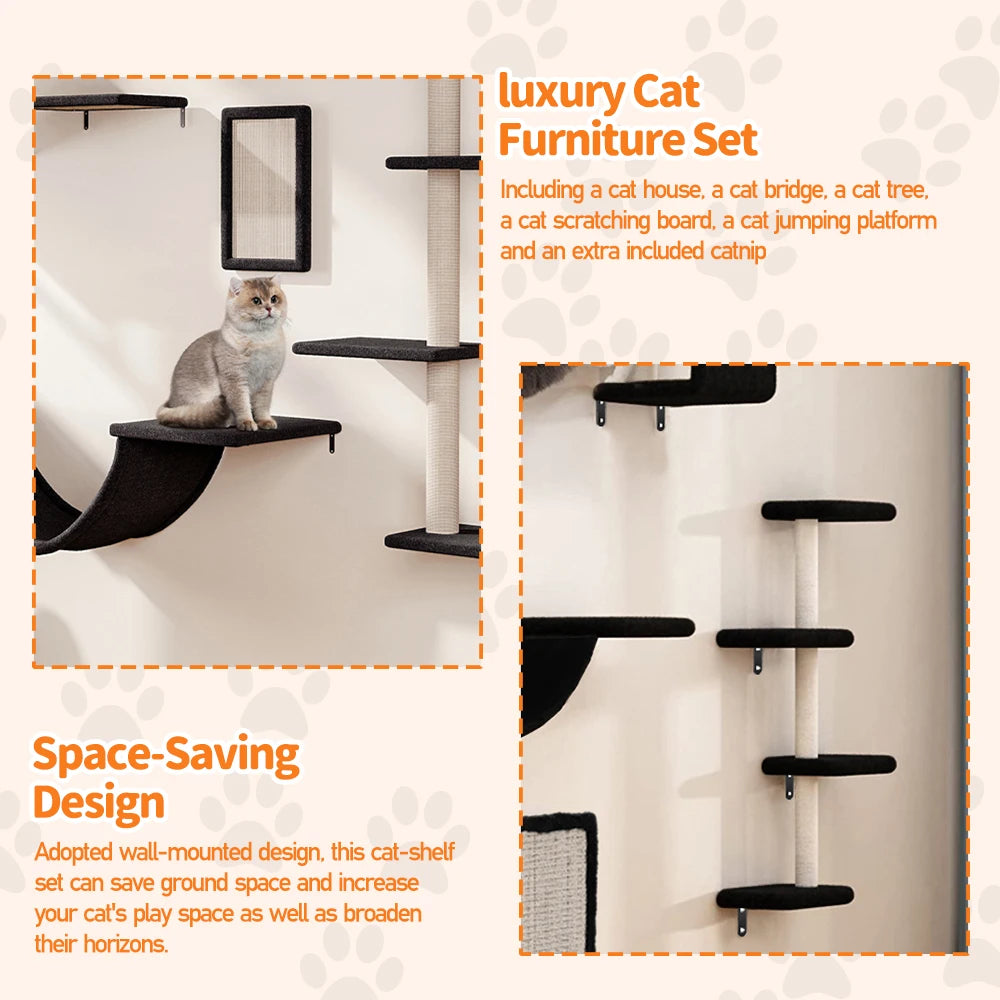 Multi-Level Indoor Cat Tree Tower with Sisal Scratching Posts, Climbing Platforms & Hammock