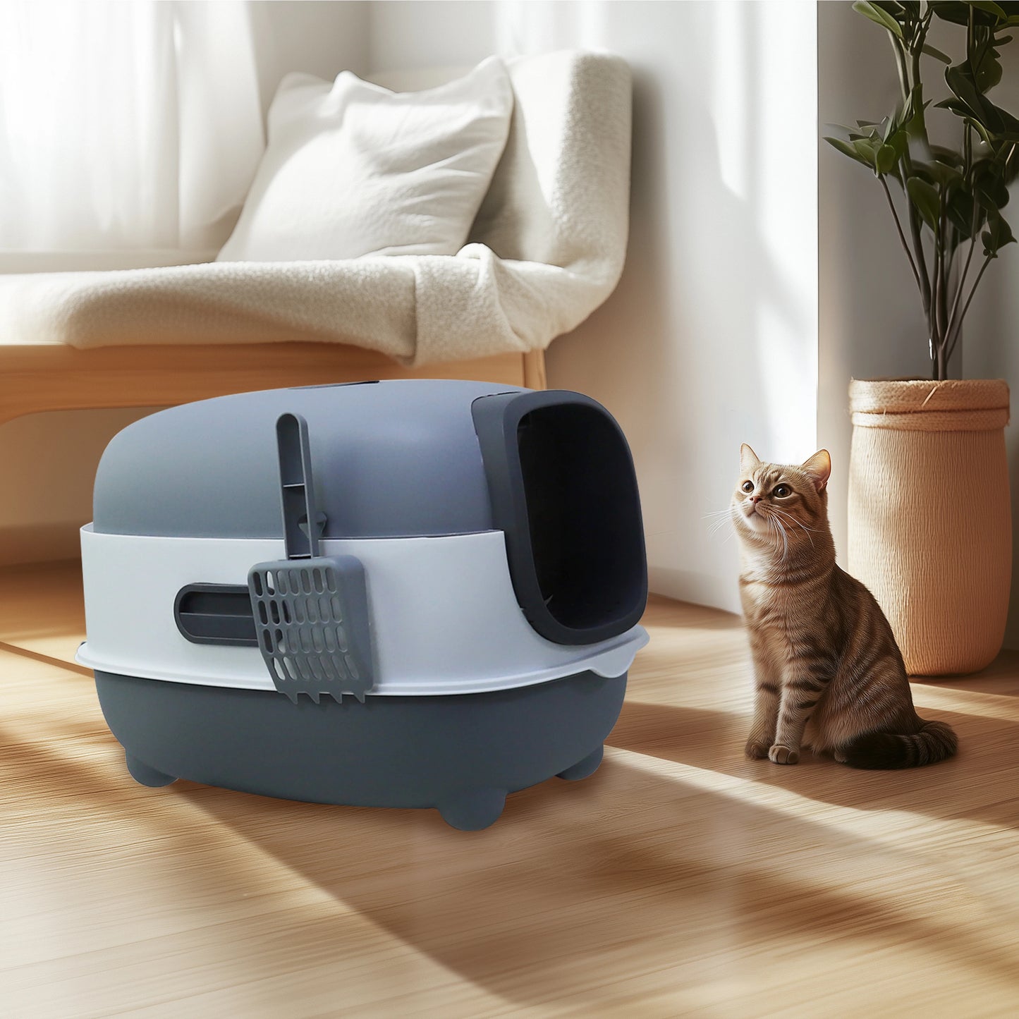 Large Enclosed Cat Litter Box with Lid – Splashproof & Easy to Clean