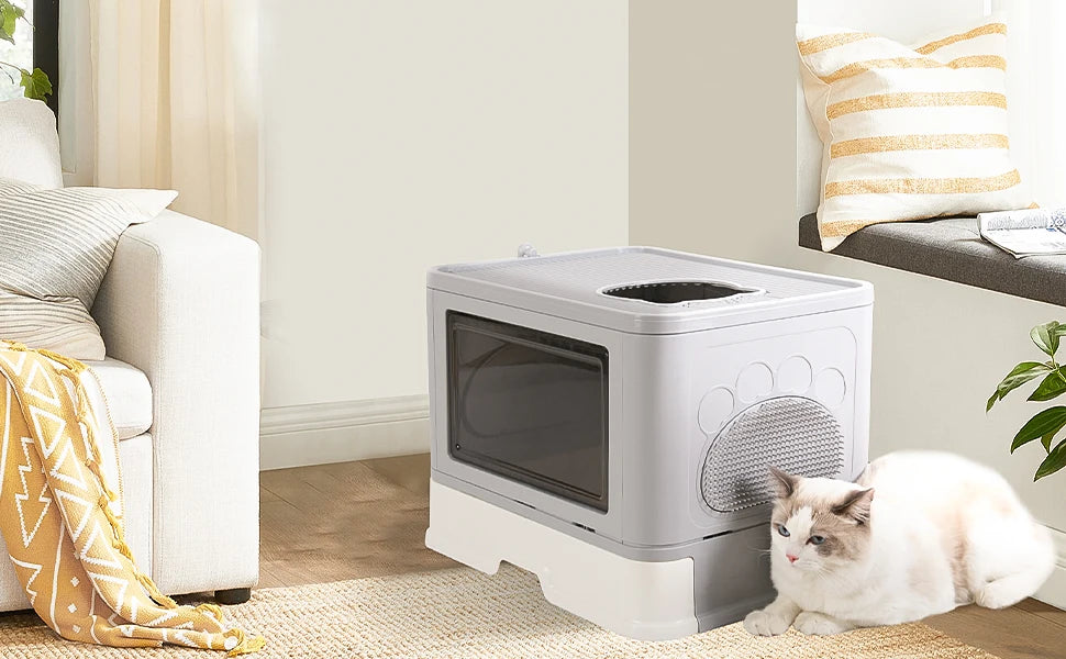 Large Enclosed Cat Litter Box with Lid – Splashproof & Easy to Clean
