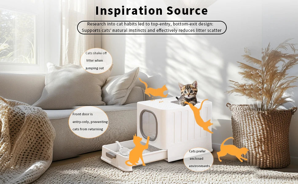 Large Enclosed Cat Litter Box with Lid – Splashproof & Easy to Clean