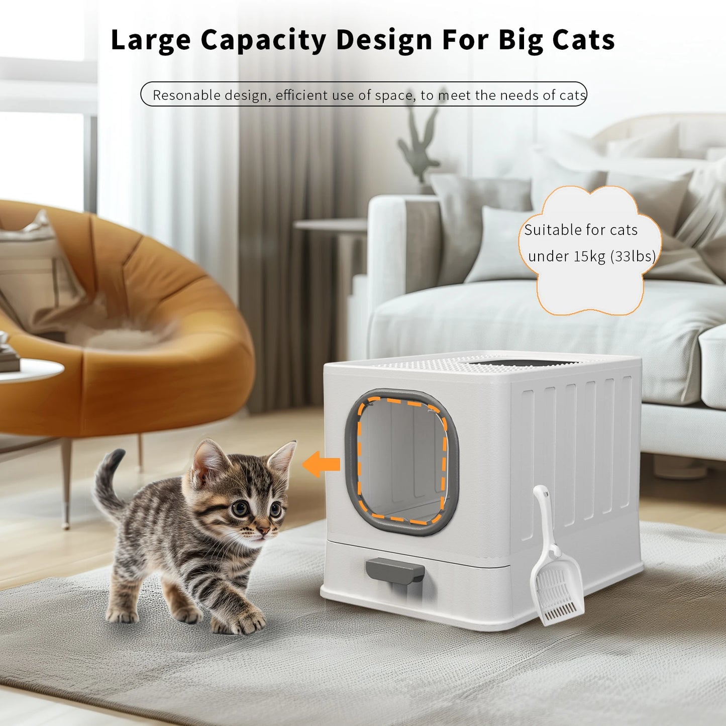 Large Enclosed Cat Litter Box with Lid – Splashproof & Easy to Clean
