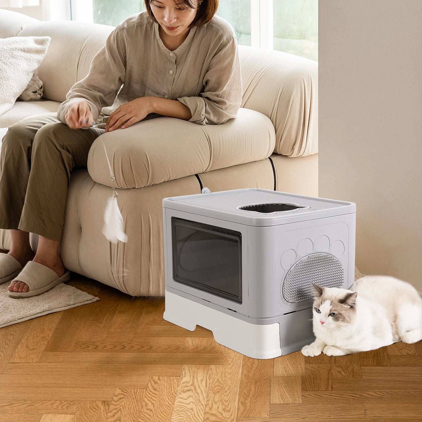Large Enclosed Cat Litter Box with Lid – Splashproof & Easy to Clean
