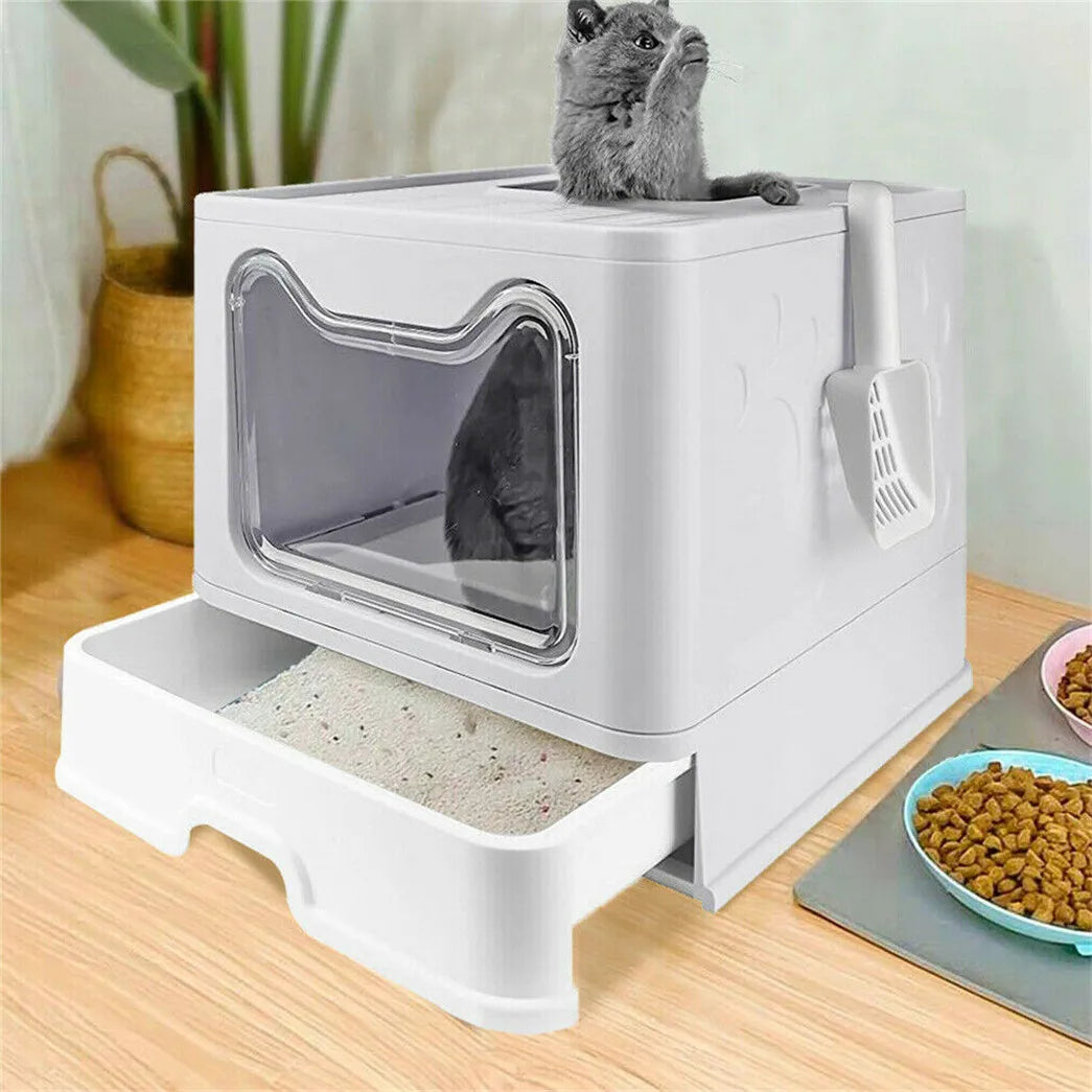 Large Enclosed Cat Litter Box with Lid – Splashproof & Easy to Clean