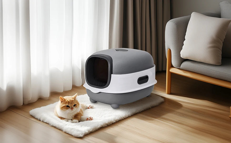 Large Enclosed Cat Litter Box with Lid – Splashproof & Easy to Clean
