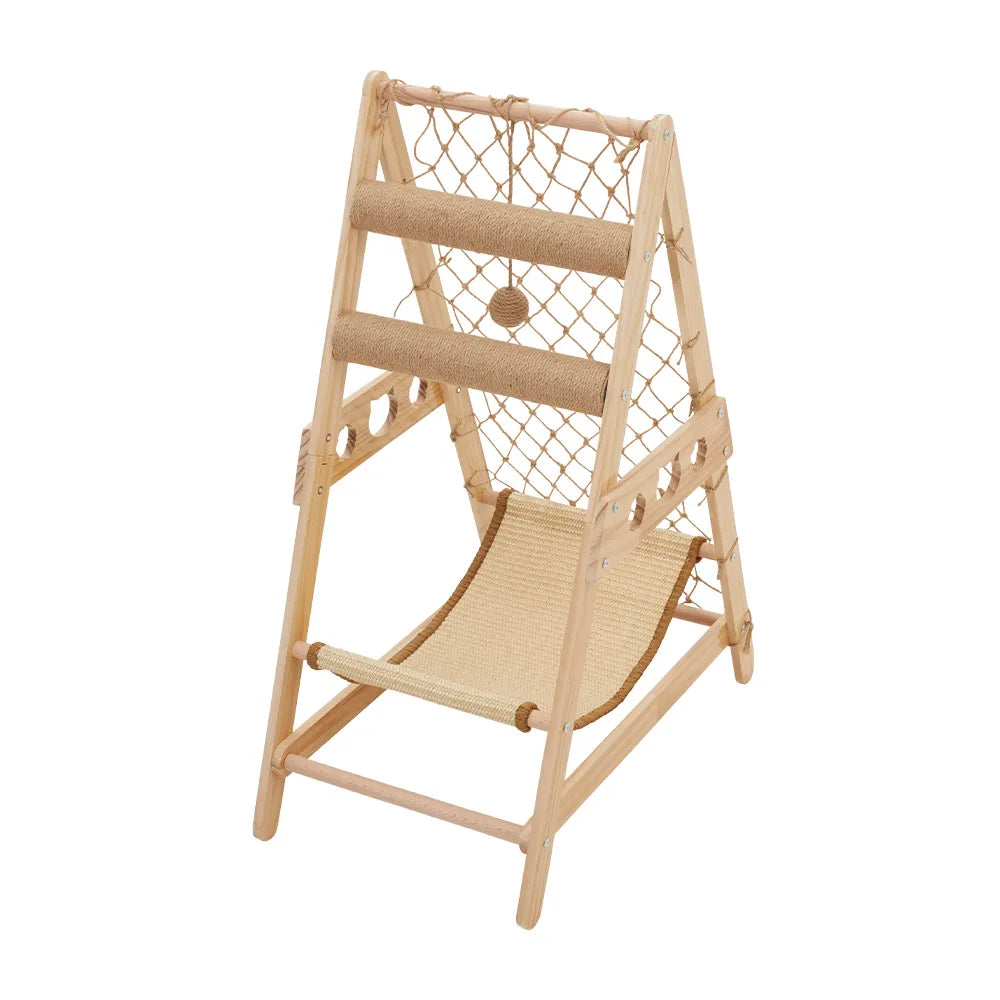 Wooden Climbing Cat Frame Sisal Hammock Cat Scratching Post Climbing Net Wear-Resistant Pet Furniture