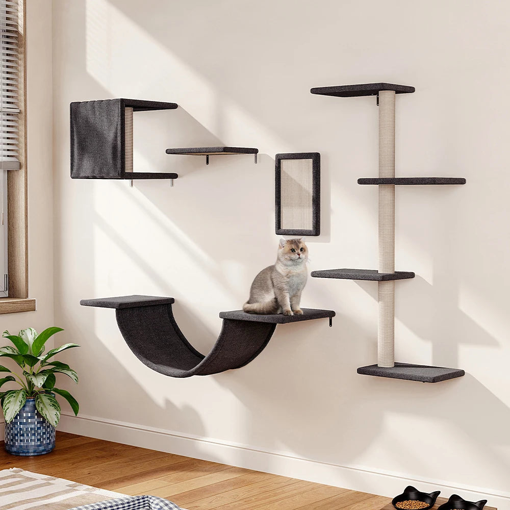 Multi-Level Indoor Cat Tree Tower with Sisal Scratching Posts, Climbing Platforms & Hammock