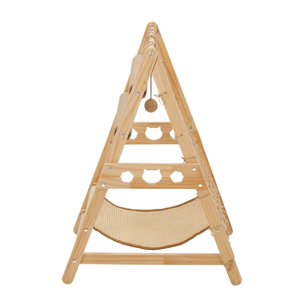 Wooden Climbing Cat Frame Sisal Hammock Cat Scratching Post Climbing Net Wear-Resistant Pet Furniture