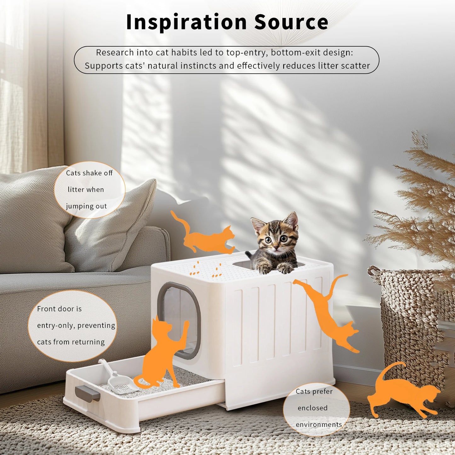 Large Enclosed Cat Litter Box with Lid – Splashproof & Easy to Clean