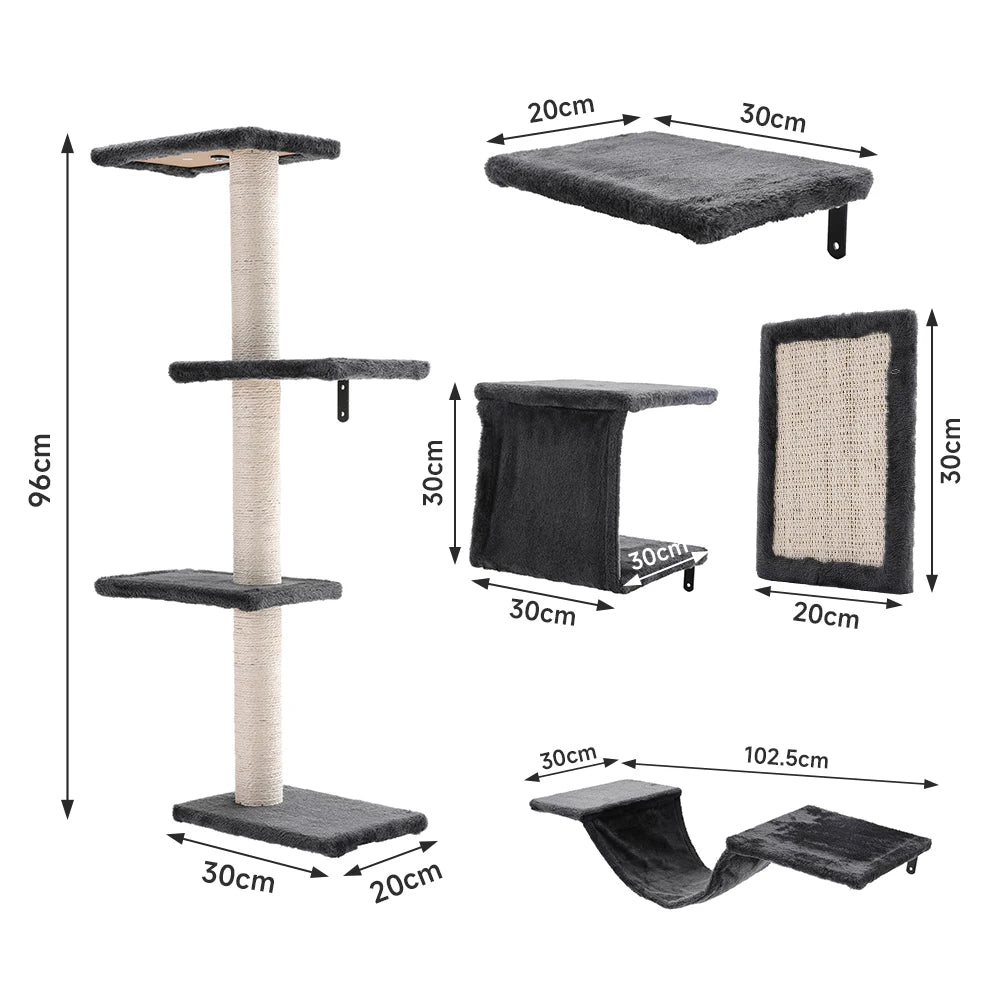 Multi-Level Indoor Cat Tree Tower with Sisal Scratching Posts, Climbing Platforms & Hammock