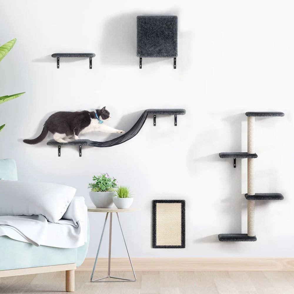 Multi-Level Indoor Cat Tree Tower with Sisal Scratching Posts, Climbing Platforms & Hammock
