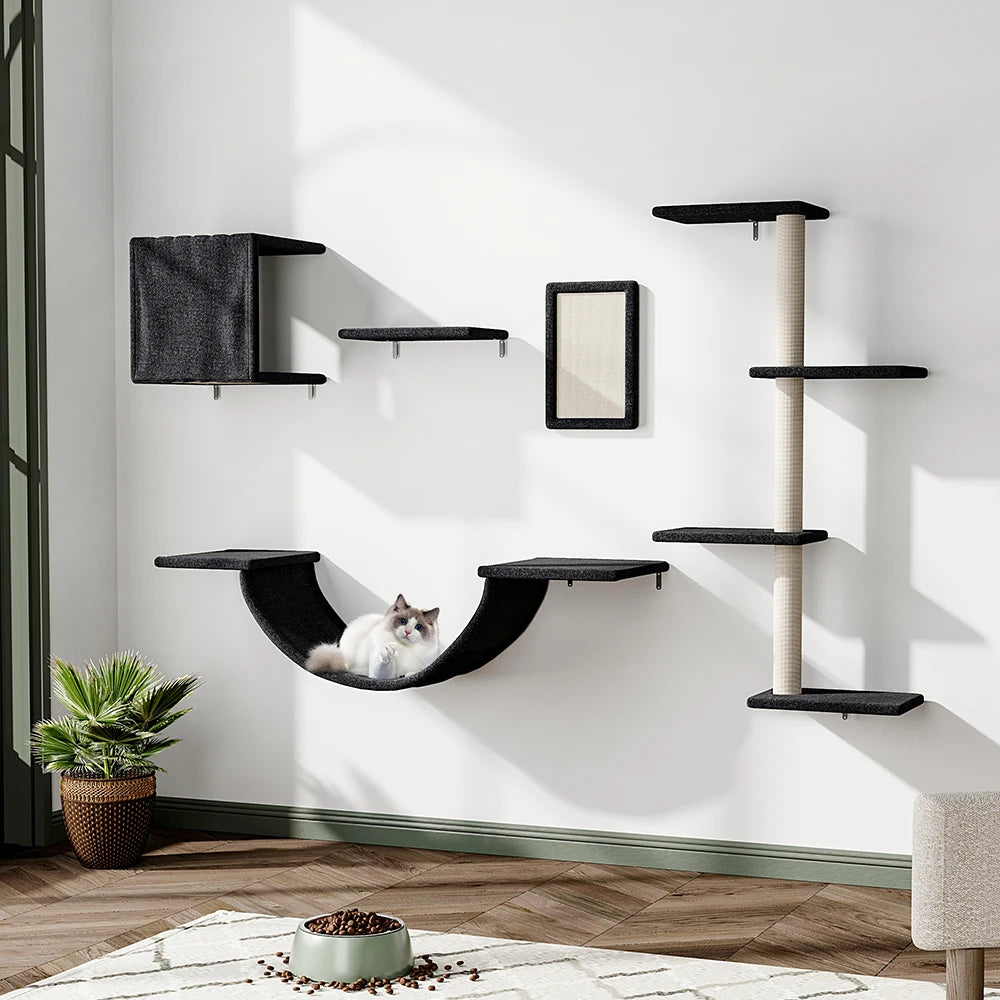 Multi-Level Indoor Cat Tree Tower with Sisal Scratching Posts, Climbing Platforms & Hammock