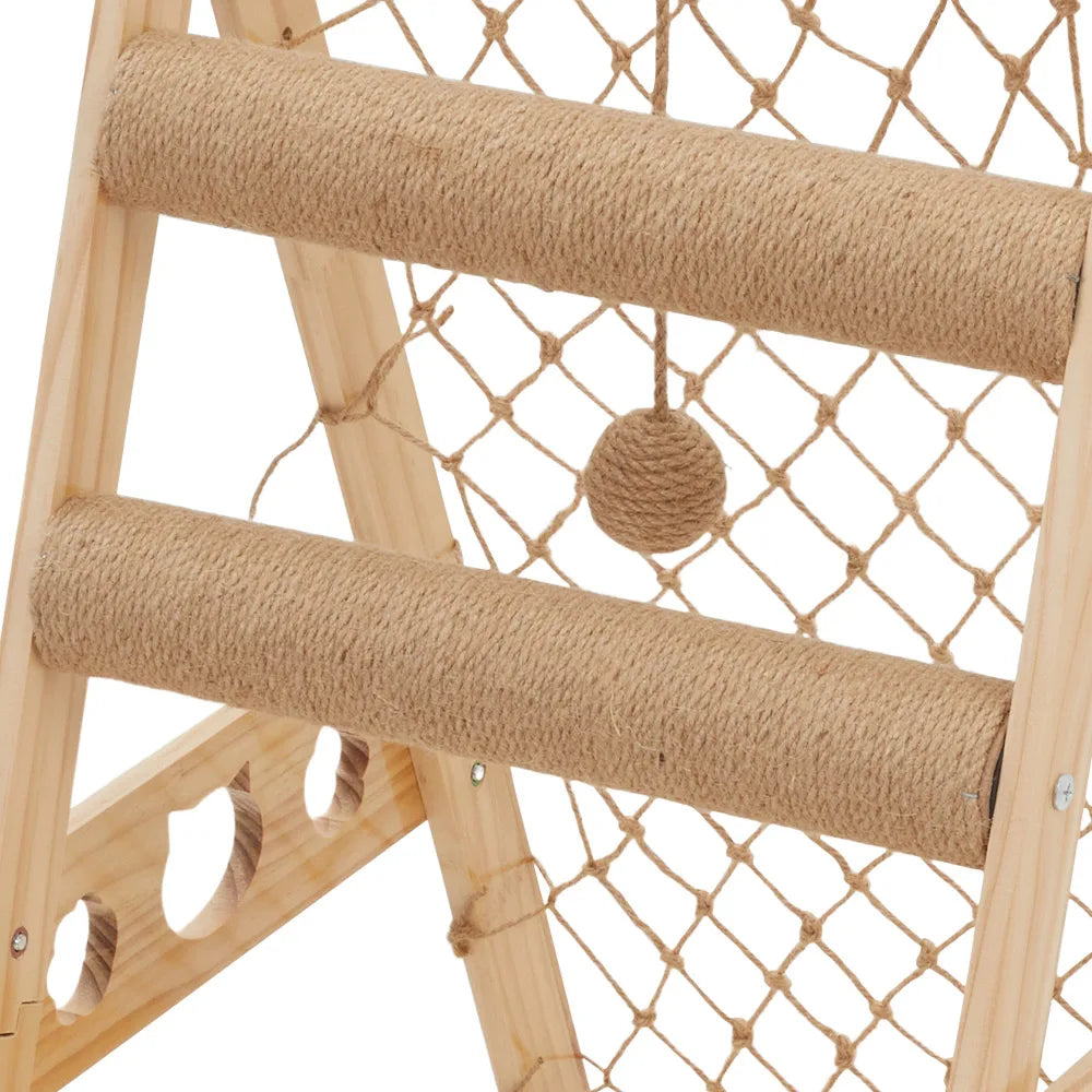 Wooden Climbing Cat Frame Sisal Hammock Cat Scratching Post Climbing Net Wear-Resistant Pet Furniture