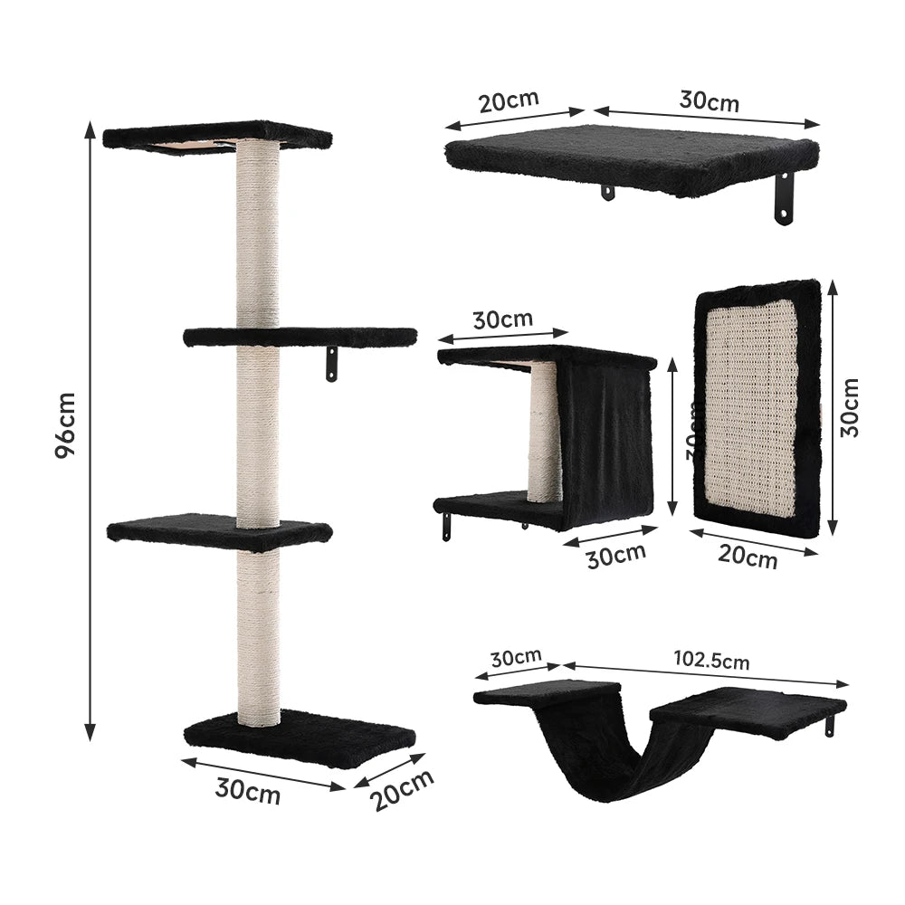 Multi-Level Indoor Cat Tree Tower with Sisal Scratching Posts, Climbing Platforms & Hammock