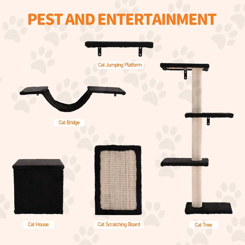Multi-Level Indoor Cat Tree Tower with Sisal Scratching Posts, Climbing Platforms & Hammock