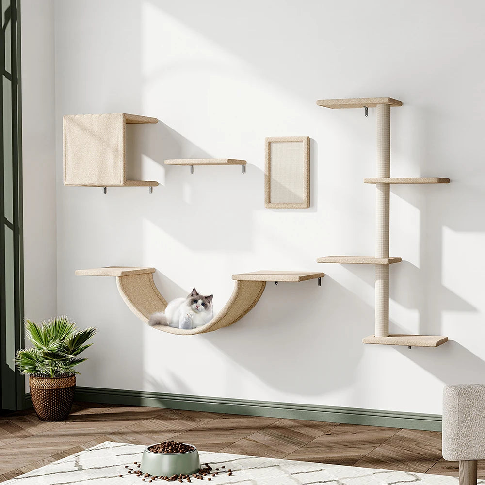 Multi-Level Indoor Cat Tree Tower with Sisal Scratching Posts, Climbing Platforms & Hammock
