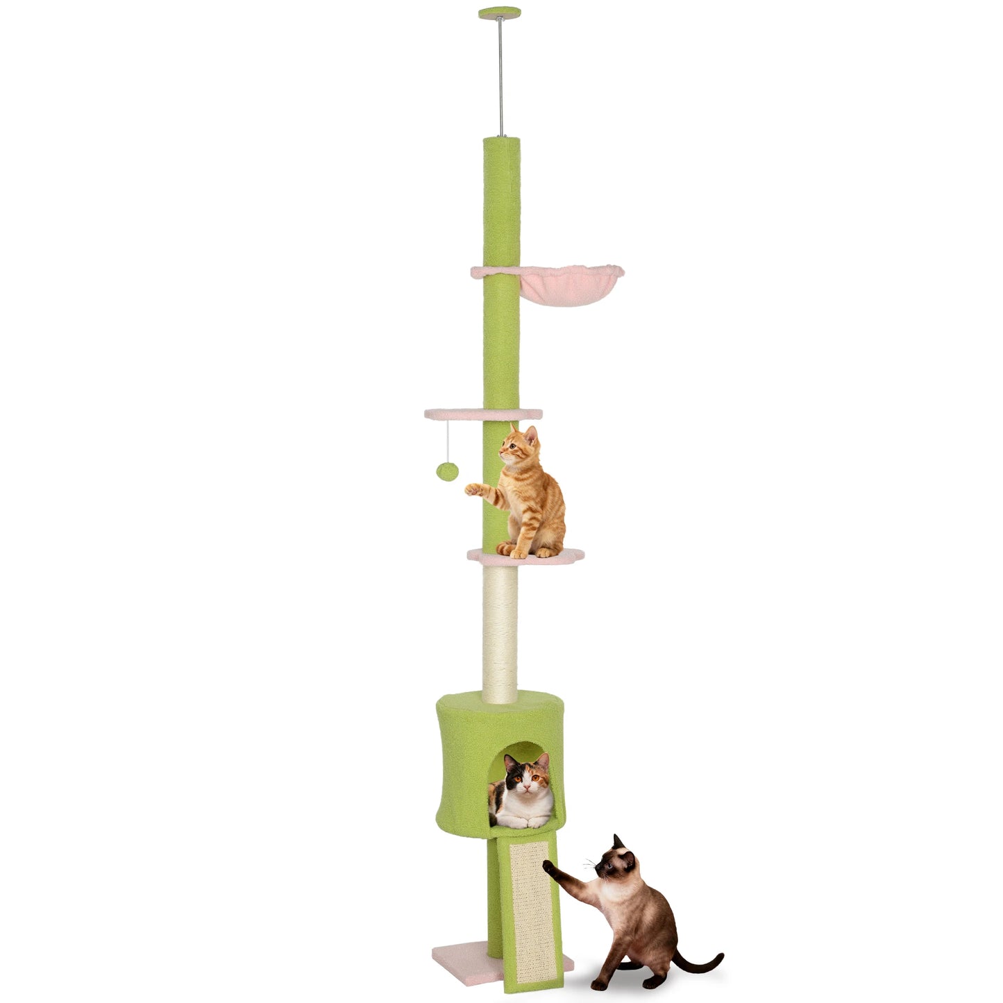 Floor-to-Ceiling Cat Tree Tower – Adjustable 220–240cm Height, Tall Indoor Cat Climbing Tree with Scratching Posts